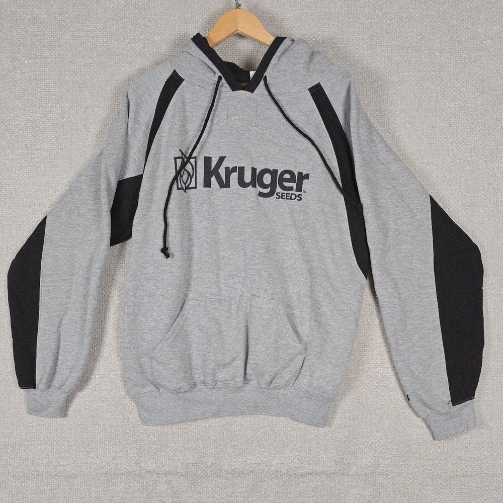 Vintage Badger Sport Kruger Seeds‎ Hoodie Sz XL Gray Two Tone Gorpcore Aesthetic